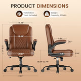 COMHOMA Office Chair 400lbs, Home Desk Chair with Flip-up Arms and Ergonomic Back - Heavy Duty PU Leather Executive Chair for Home Office Gaming, Brown COMHOMA
