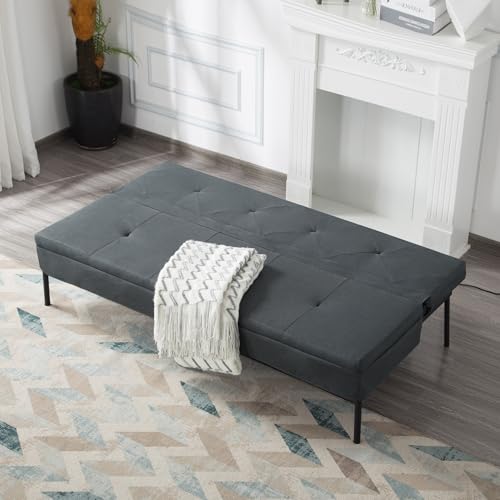 MWrouqfur Convertible Folding Futon Sofa Bed,Modern Fabric Sleeper Bed Couches with 3 Reclining Angles,68" Split Back Recliner Loveseat for Small Living Room Apartment Dorms (Grey, 70") MWrouqfur