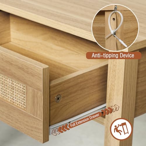FUQARHY Console Table with 2 Rattan Drawers Boho Entryway Table with Storage Shelf, Narrow Wood Small Console Tables for Entryway, Entry Table for Hallway, Living Room, Foyer FUQARHY