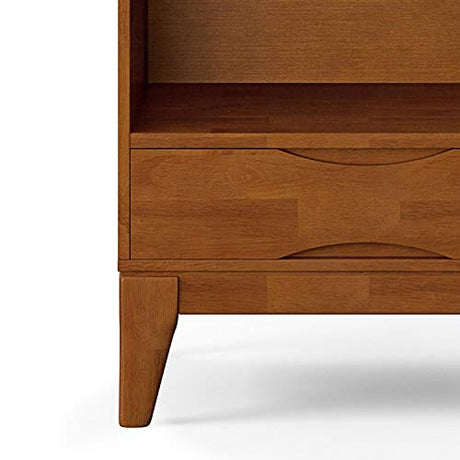 SIMPLIHOME Harper SOLID HARDWOOD 24 Inch Mid Century Modern Bookcase with Storage in Teak Brown, For the Living Room, Study Room and Office SIMPLIHOME