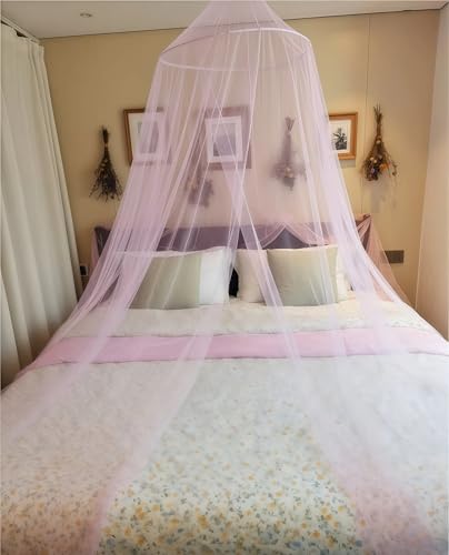 LionLively Pink Bed Canopy for Girls,Kids Princess Round Dome Bed Curtain, Dreamy Mosquito Netting for Girls, Bedroom Accessories, Ceiling Tent LionLively