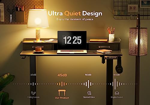 Claiks Standing Desk with Drawers, Stand Up Electric Standing Desk Adjustable Height, Sit Stand Desk with Storage Shelf and Splice Board, 48 Inch, Black Claiks