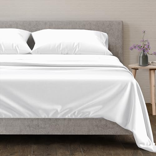 Mayfair Linen 100% Egyptian Cotton Queen Size Sheets Set - 4 PC Luxury Set, 600 Thread Count Egyptian Cotton Sheets Queen Size (White), Soft, Cooling, 16" Deep Pocket Sateen Weave Hotel Bedsheet Mayfair Linen