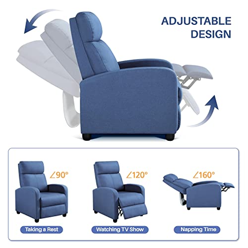 Yaheetech Fabric Recliner Chair Set of 2, Upholstered Reclining Sofa Chair with Pocket Springs for Living Room, Home Theater Seating with Thicker Seat Cushion, Light Blue