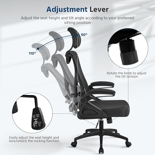Yaheetech Ergonomic Office Chair, High Back Desk Chair with Headrest and Flip-up Armrest Lumbar Support for Home Office Meeting Room Study, Black Yaheetech