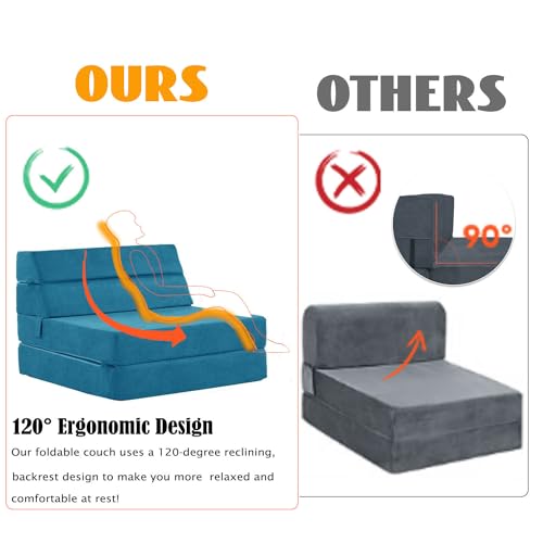 jela Foldable Sofa Bed, Convertible Sleeper Lounge Chair Floor Mattress Floor Couch with Backrest, Fold Out Futon with Washable Miss Fabric Cover for Guest Room, Living Room (83"x33",Teal) jela