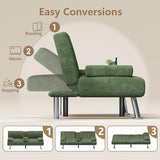 Flamaker Futon Sofa Bed Corduroy Folding Couch Adjustable Sleeper Sofa Bed for Small Apartment Upholstered Living Room Furniture Set with 2 Cup Holders Removable Armrests (Corduroy, Green) Flamaker
