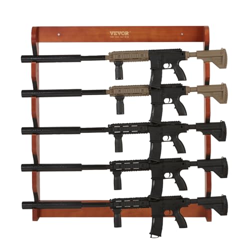 VEVOE Gun Rack, Wood Gun Rack Wall Mount, Gun Display Rack Holds 5 Rifles, Shotguns, 132 lb Heavy Duty Wall Storage Display Rifle Rack with Soft Padding VEVOR