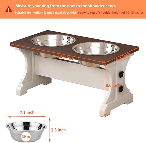 Piskyet Elevated Dog Bowls,Farmhouse Dog Bowls Stand, Raised Dog Bowl with 2 Stainless Steel Wooden Dog Bowls,3.5Cups8.5''H_30 oz Bowl-Farmhouse Style Piskyet