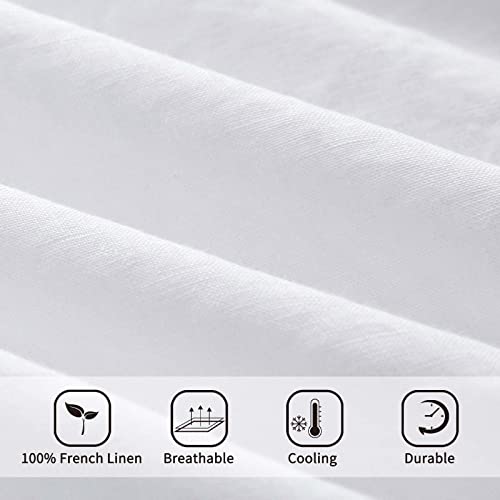 ATLINIA 100% Flax Linen Duvet Cover Set - Stone Washed Pure French Linen Organic Fabric for Farmhouse Comforter Boho Bedding Included 1 Duvet Cover 2 Pillow Shams(White, King) ATLINIA