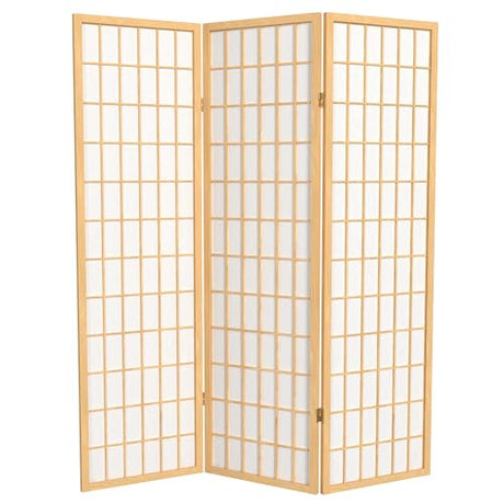 Red Lantern 5 ft. Tall Window Pane Shoji Screen - Natural - 3 Panels Red Lantern