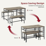 Garvee Dining Table Set for 4, Kitchen Table Set for 4 with 2 Benches, 3 Piece Dining Room Table Set for Small Space Apartment, Grey Garvee