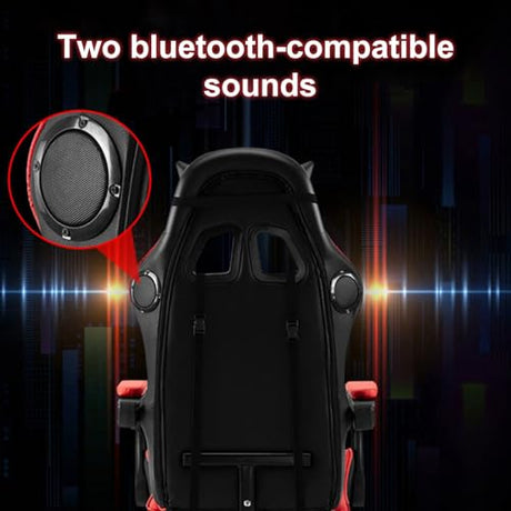 Gaming Chair with Bluetooth Speakers and Led Lights, Massage Gamer Chair with Footrest High Back and Lumbar Support, Ergonomic Height Adjustable Video Game Chairs Recliner for Adults (Black Red) Goodliest