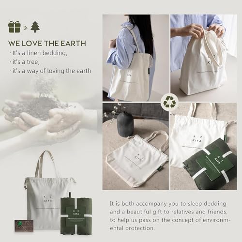 XZ XIFA Green Linen Duvet Cover Full, 100% Washed French Flax Linen Bedding Set with Zipper Closure, Cooling & Textured Bed Sets for Hot Sleepers(1 Duvet Cover, 2 Pillowcases) XZ XIFA