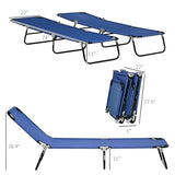 Outsunny 2 Piece Folding Chaise Lounge Pool Chairs, Outdoor Sun Tanning Chairs with 5-Level Reclining Back, Steel Frame for Beach, Yard, Patio, Blue