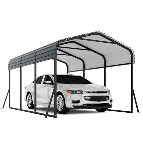 Metal Carport, 10x15 ft Car Port with Enhanced Base and Galvanized Steel Roof, Heavy Duty Garage Car Shelter Shade, Outdoor Canopy for SUV, Truck, Boats Garvee