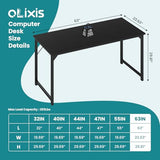 OLIXIS Computer Office Desk, 63 Inch Writing Work Study PC Wood Modern Desk with Storage Bag & Headphone Hook Simple Bedroom for 2 Person Kids Student Table, Black OLIXIS