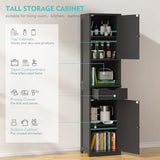 Vongrasig Tall Bathroom Storage Cabine, 64”H Freestanding Storage Pantry Cabinet, Narrow Cabinet with Adjustable Shelves, Open compartments for Small Spaces, Bathroom, Living Room, Kitchen, Black Vongrasig
