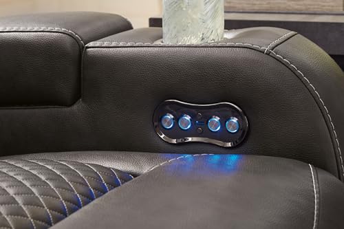 Signature Design by Ashley Fyne-Dyme Contemporary Power Reclining Loveseat with Console, USB Charging Ports and Adjustable Headrest, Gray Signature Design by Ashley