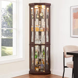 BAOMKONG Tall Corner Cabinet with Glass Doors, Lighted Glass Display Curio Cabinet with Adjustable Shelves, Home Office Floor Standing Display Cabinet for Bar, Liquor Storage and Medal, Dark Cherry BAOMKONG
