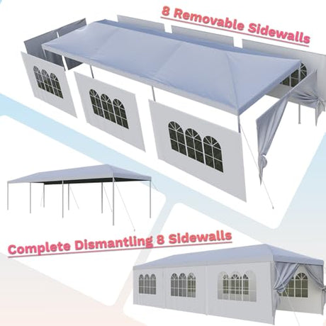 10'x30' Heavy Duty Party Tent - Waterproof Wedding Canopy with Removable Sidewalls, Event Gazebo Shelter for Outdoor Gatherings (White) Flamaker