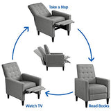 Yaheetech Fabric Recliner Chair with Adjustable Back & Footrest, Mid-Century Modern Accent Armchair Reading Chair, Tufted Upholstered Sofa with Pocket Spring for Living Room Bedroom Gray