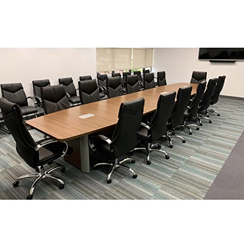 Thaweesuk Shop New Espresso 16 ft Modern Executive Boat Shaped Conference Table Room Wood Hide Wires Inside Elliptical Silver Metal Legs Desk Grommets Racetrack Boardroom Business Office Furniture Generic