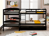Quad Bunk Bed Twin Over Twin L-Shaped Bunk Bed Compatible with 4 Boys Girls Teens, Gray Bedroom Bed Frame, WoodArtSupply