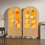 YITAHOME 73" Arched Pantry Cabinet with LED Lighting, 2 Drawers & Multi-Tier Shelves, Modern Farmhouse Kitchen Storage with Ambient Lighting for Dining Room, Natural YITAHOME