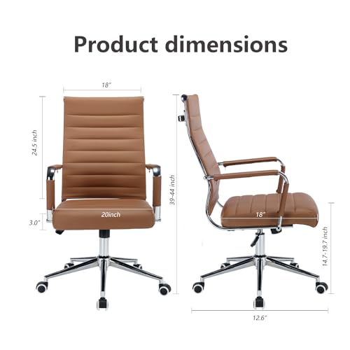 Office Desk Chair Leather, Conference Room Chairs with Wheels, Executive Modern High Back Ergonomic Swivel Rolling Ribbed Computer Chair(Brown) BoisKom