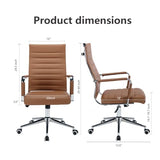 Office Desk Chair Leather, Conference Room Chairs with Wheels, Executive Modern High Back Ergonomic Swivel Rolling Ribbed Computer Chair(Brown) BoisKom