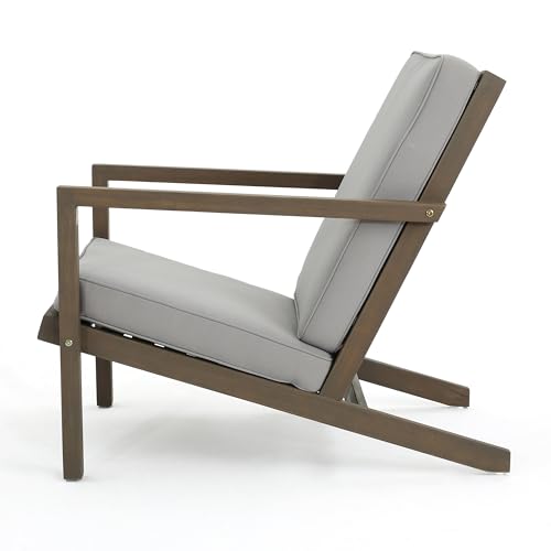 Christopher Knight Home Leah Outdoor Acacia Wood Chat Set with Water Resistant Cushions, 3-Pcs Set, Grey Finish / Grey Christopher Knight Home