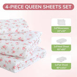 MUXHOMO Queen Size 4 Piece Sheet Set, Soft Breathable Bed Sheet Set for Bedroom with Deep Pocket Up to 16", Wrinkle-Free & Cooling Bedding for Oeko-TEX Certified - Blossoms Pink MUXHOMO