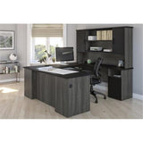 Atlin Designs Transitional Wood U Shaped Computer Desk in Black/Bark Gray Atlin Designs