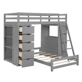 Merax Twin Multifunction Bunk Bed with Desk/Storage Drawers, Wood Bunk Bed with LED Light and USB Ports for Boys, Girls, No Box Spring Needed Gray Merax