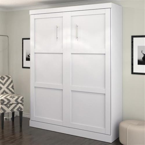 MAKLAINE Contemporary Modern Engineered Wood Flexible Slat System Dual-Mounted Queen Murphy Bed 65-inch Space-Saving in White MAKLAINE