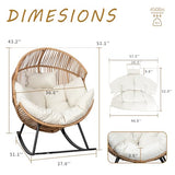 Shintenchi Wicker Egg Chair,Oversized Outdoor Indoor Rocking Chair,Large PE Rattan Rocking Chair with Cushion for Patio, Balcony, Backyard, Garden, Beige Shintenchi