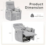 Flamaker Swivel Recliner Chair, Massage Nursery Rocking Chair with 2 Pillows, Comfy Single Sofa Glider Rocking Chair with Side Pockets for Living Room (Corduroy, Dark Grey)