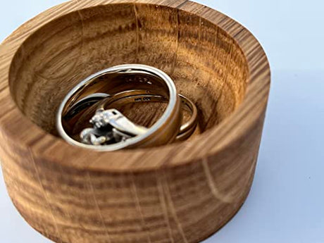 Kimberly Ann Creations Jewelry Tray Ring Dish Solid Oak Wood Wedding Ring Holder - Bedside Sink Dresser - Compact 2" Round - Wooden Display - Smooth Kimberly Ann Creations