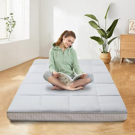 DoCred Extra Thick Japanese Futon Floor Mattress Full Size 54"x 80", Floor Mattress Pad, Foldable Tatami Mat Portable Dormitory Sleeping Pad,Roll Up Floor Lounger Bed for Adult DoCred