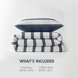 Madison Park Essentials Striped Comforter Set Twin Size, Yarn-Dyed Reversible Comforter with Minimalist Stripes, Crinkled Texture Bedding Set for All-Season Lightweight Warmth, Merritt Blue Madison Park