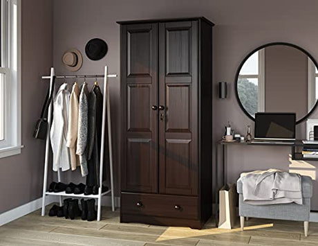 Palace Imports 100% Solid Wood Flexible Wardrobe/Armoire/Closet, Java Color, 32" W x 72" H x 21" D. 1 Shelf, 1 Clothing Rod, 1 Drawer, 1 Lock Included. Additional Shelves Sold Separately. Palace Imports