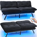 YITAHOME Convertible Futon Sofa Bed with Adjustable 3 Color Light Strip, 70" Folding Futon Set for Living Room Home Office Aprtment, Modern Futon Couch with Adjustable Backrest & Armrests, Black YITAHOME