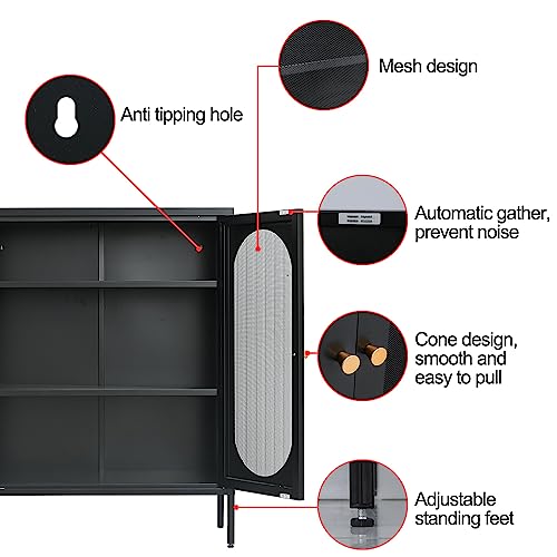 Fumedo 2 Mesh Door Metal Storage Cabinet for Bed Room,Living Room,Home,Hotel,Office,Garage,Kitchen,3-Tier,2 Removable Shelves (Mesh Door Cabinet, Black) Fumedo