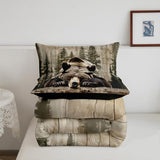Feelyou Grizzly Bear Comforter Set Queen Size, Wild Animal Hunting Quilt Set with 2 Pillowcases, Western Cabin Bedding Set 3pcs for Kids Boys Teens Room Decor, Rustic Country Farmhouse Duvet Insert Feelyou