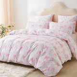 CCoutueChen Duvet Cover Twin 2Pcs Pink Floral Bow Bedding Set for Girls Kids, Romantic Princess Style Bowknot Bedding, Ultra Soft Reversible Garden Flower Duvet Cover Set(1 Pillowcase,No Comforter) CCoutueChen