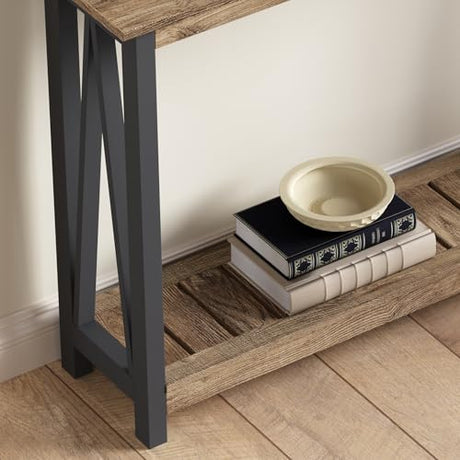 ChooChoo Farmhouse Console Table, Rustic Vintage Narrow Sofa Table for Entryway, Living Room, Hallway, 40 Rustic Oak & Black ChooChoo