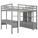Harper & Bright Designs Full Size Grey Loft Bed with Desk, Storage Drawers, and Shelves Harper & Bright Designs