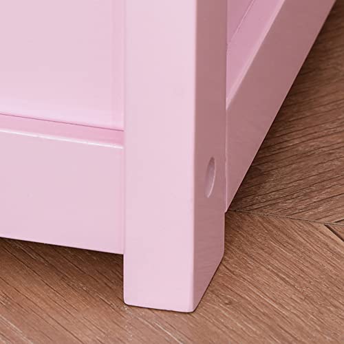 Qaba 2-in-1 Kids Wooden Toy Organizer Chest Storage Box with Seat Bench Cabinet Chunk Cube with Safety Pneumatic Rod Pink - WoodArtSupply