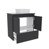 COZIMAX Cabinet and Sink Soul 24" Floating Bathroom Vanity with White Ceramic Sink, Tempered Glass Countertop, Soft Close Doors, 1 Drawer, Wall Mount (Black) COZIMAX